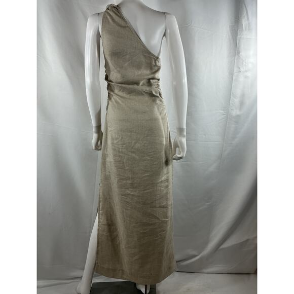 Faithfull The Brand + Net Sustain 'Jomana' Tan One-Shoulder Ruched Linen Maxi - Picture 3 of 4